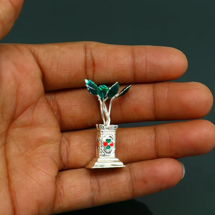 Rings TRIBAL ORNAMENTS Unique 925 sterling silver handmade mini tulsi plant basil rosary plant puja temple article customized silver utensils article art su221