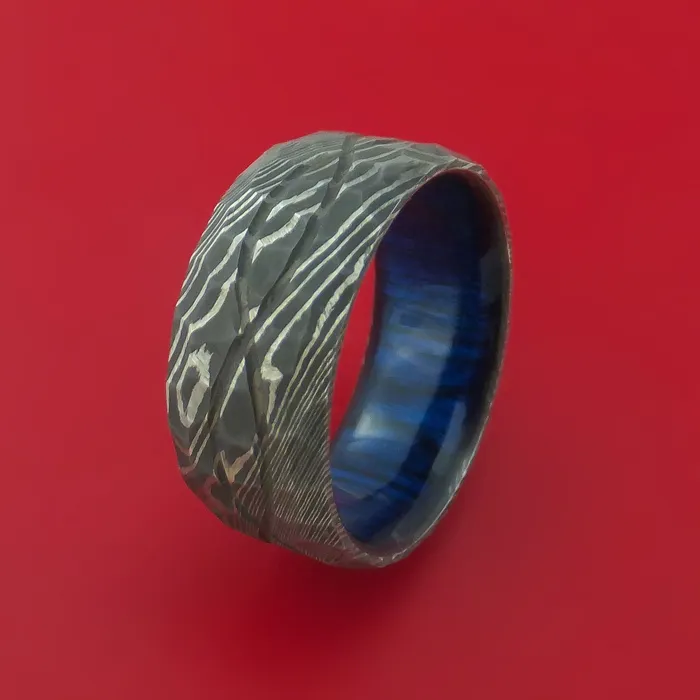 Rings Wide Hammered Damascus Steel Ring with Infinity Milled Celtic Design Inlay and Interior Hardwood Sleeve Custom Made Band Lashbrook Rings Wide Hammered Damascus Steel Ring with Infinity Milled Celtic Design Inlay and Interior Hardwood Sleeve Custom Made Band Lashbrook