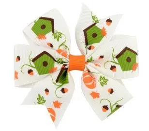 Rings Z25 White Fall Pumpkin Birdhouse Small Hair Bow Clip POLLY