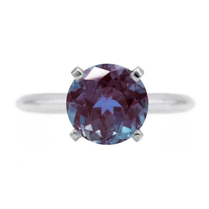 Round Alexandrite 14K or 18K White Gold 4 Prongs Solitaire Ring Fire Brilliance Rings Round Alexandrite 14K or 18K White Gold 4 Prongs Solitaire Ring Fire Brilliance Rings