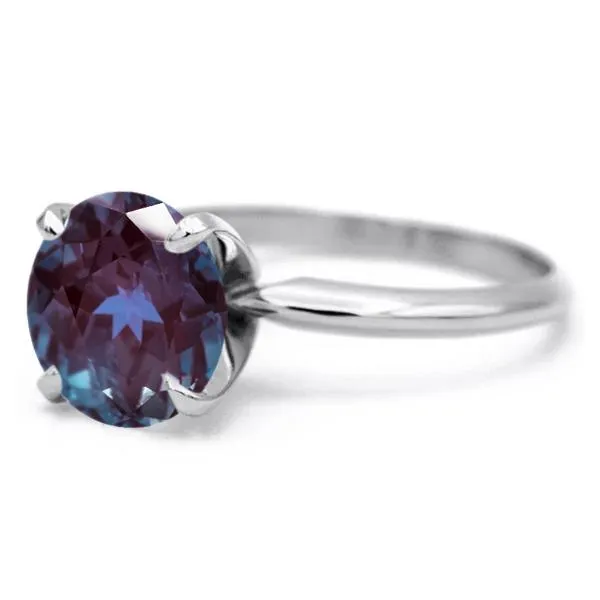 Round Alexandrite 14K or 18K White Gold 4 Prongs Solitaire Ring Fire Brilliance Rings