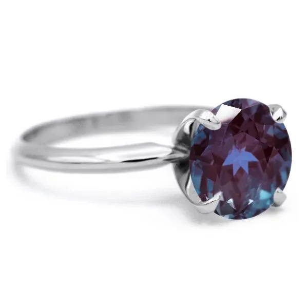 Round Alexandrite 14K or 18K White Gold 4 Prongs Solitaire Ring Fire Brilliance Rings