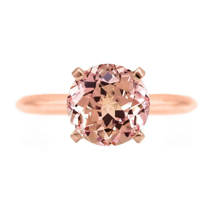 Round Champagne Sapphire 14K Rose Gold 4 Prongs Solitaire Ring Fire Brilliance Rings Round Champagne Sapphire 14K Rose Gold 4 Prongs Solitaire Ring Fire Brilliance Rings