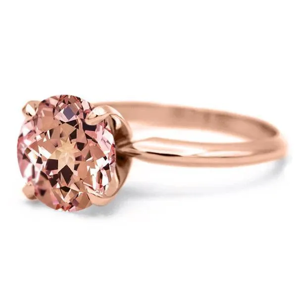 Round Champagne Sapphire 14K Rose Gold 4 Prongs Solitaire Ring Fire Brilliance Rings
