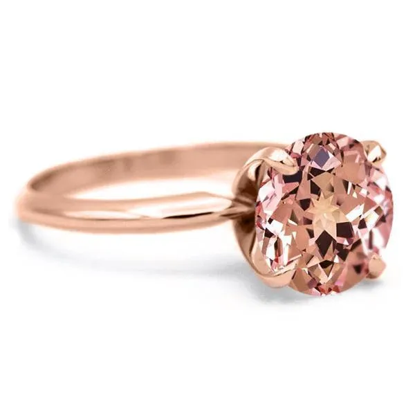 Round Champagne Sapphire 14K Rose Gold 4 Prongs Solitaire Ring Fire Brilliance Rings