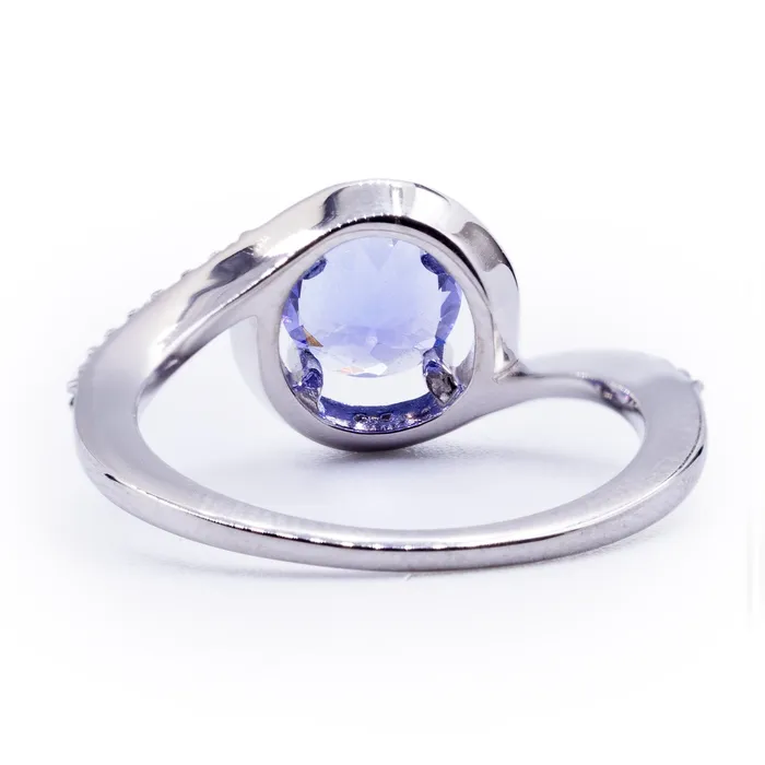 Round Natural Tanzanite with Diamond Accented Bypass Halo Ring Fire Brilliance Rings
