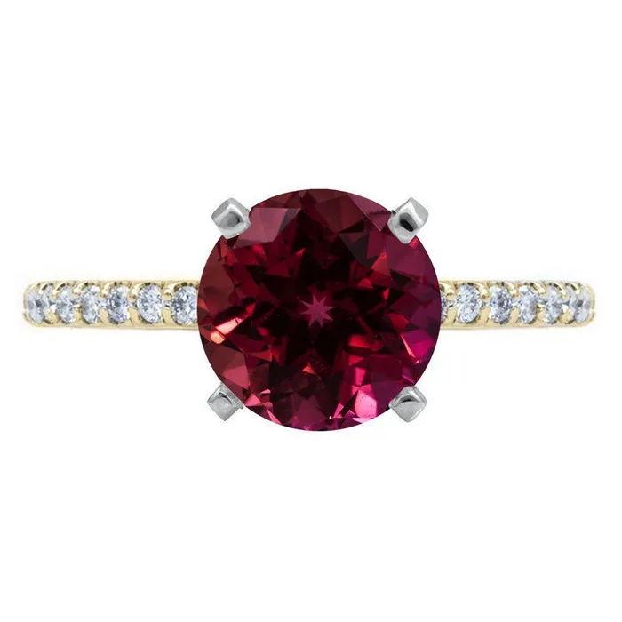 Round Ruby 4 Prongs Diamond Accent Ice Cathedral Solitaire Ring Fire Brilliance Rings