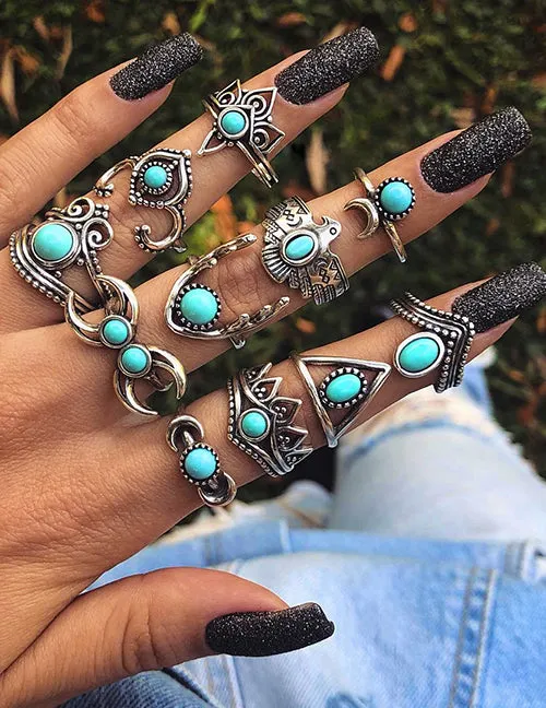 RS02 Silver Color 11 pc Ring Set 02 Rings