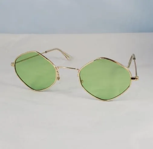 S409 Gold Metal Frame Green Lens Fashion Sunglasses POLLY PreStyled Sets