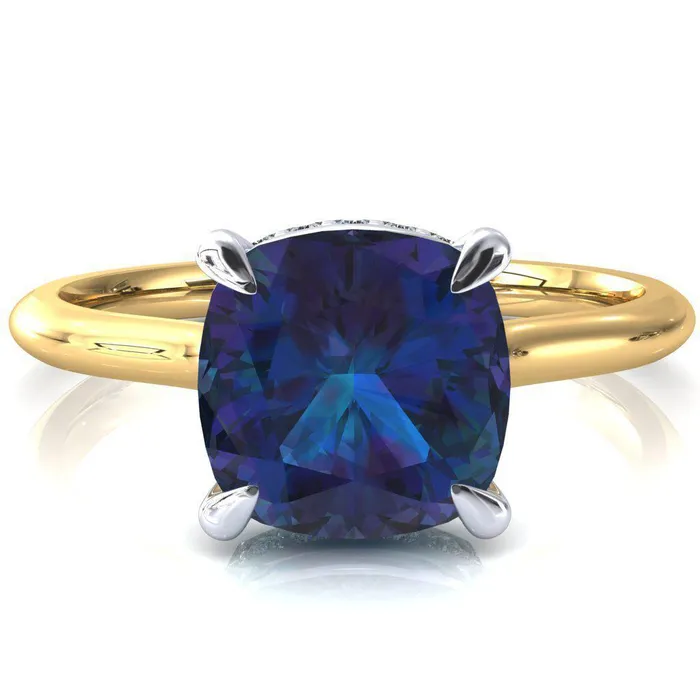 Secret Cushion Alexandrite 4 Prong Floating Halo Engagement Ring Fire Brilliance Rings Secret Cushion Alexandrite 4 Prong Floating Halo Engagement Ring Fire Brilliance Rings