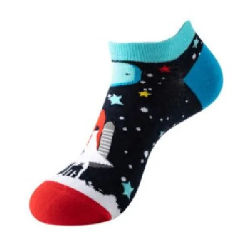 SF398 Black Rocket Ship Low Cut Socks POLLY Rings