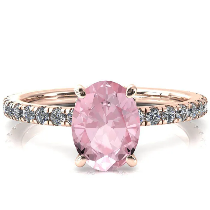 Sicili Oval Pink Sapphire 4 Prong 34 Micro Pave Diamond Engagement Ring Fire Brilliance Rings