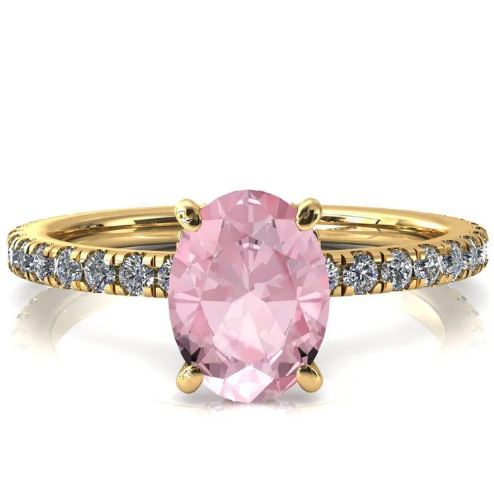 Sicili Oval Pink Sapphire 4 Prong 34 Micro Pave Diamond Engagement Ring Fire Brilliance Rings