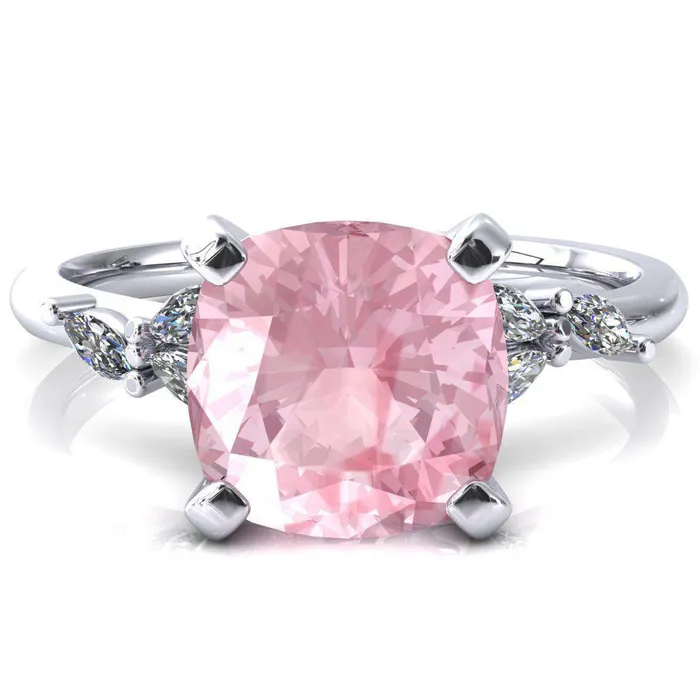 Sigrid Cushion Pink Sapphire 4 Prong Marquise Diamond Side Ring Fire Brilliance Rings Sigrid Cushion Pink Sapphire 4 Prong Marquise Diamond Side Ring Fire Brilliance Rings