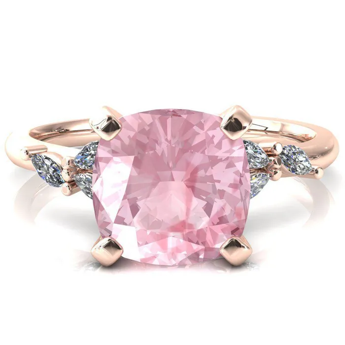 Sigrid Cushion Pink Sapphire 4 Prong Marquise Diamond Side Ring Fire Brilliance Rings