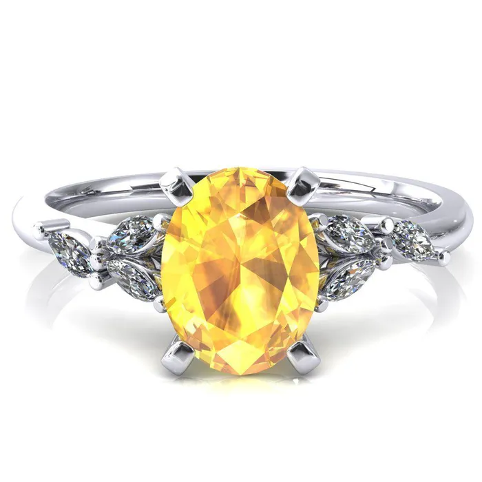 Sigrid Oval Yellow Sapphire 4 Prong Marquise Diamond Side Ring Fire Brilliance Rings Sigrid Oval Yellow Sapphire 4 Prong Marquise Diamond Side Ring Fire Brilliance Rings