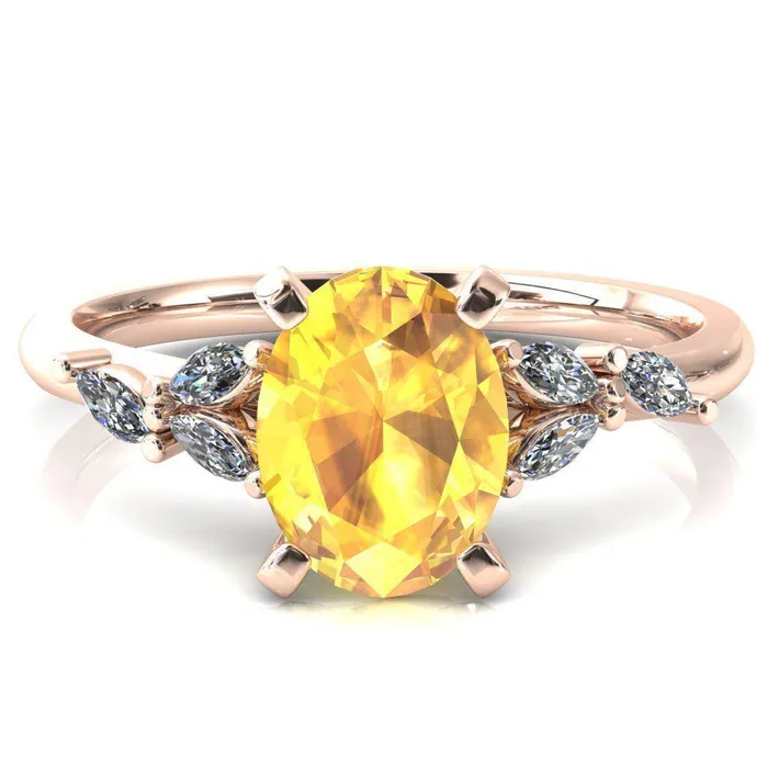 Sigrid Oval Yellow Sapphire 4 Prong Marquise Diamond Side Ring Fire Brilliance Rings