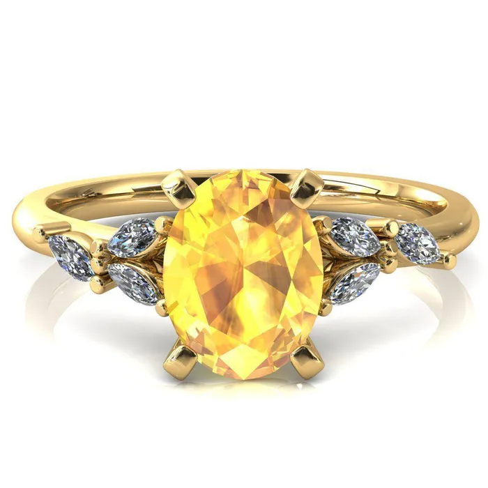 Sigrid Oval Yellow Sapphire 4 Prong Marquise Diamond Side Ring Fire Brilliance Rings