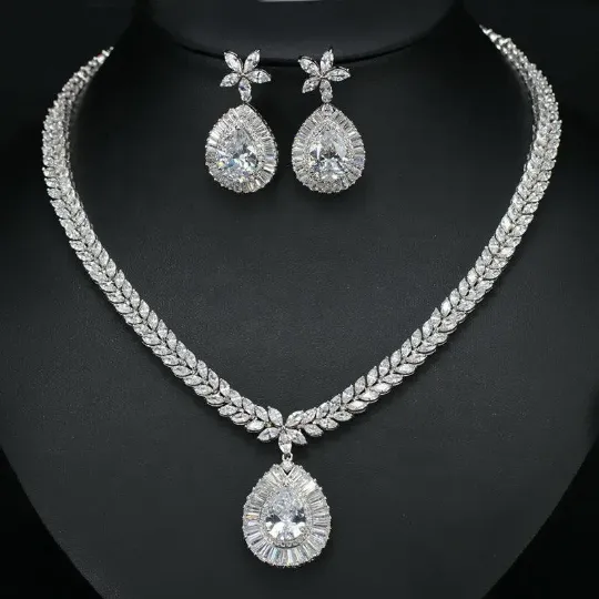 Silver Zirconia Bridal Necklace Set Jewelvers Necklaces Silver Zirconia Bridal Necklace Set Jewelvers Necklaces