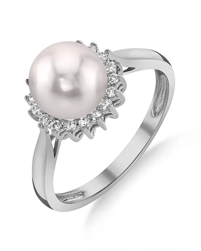 spt Akoya Pearl Diamond Halo Ring Rings
