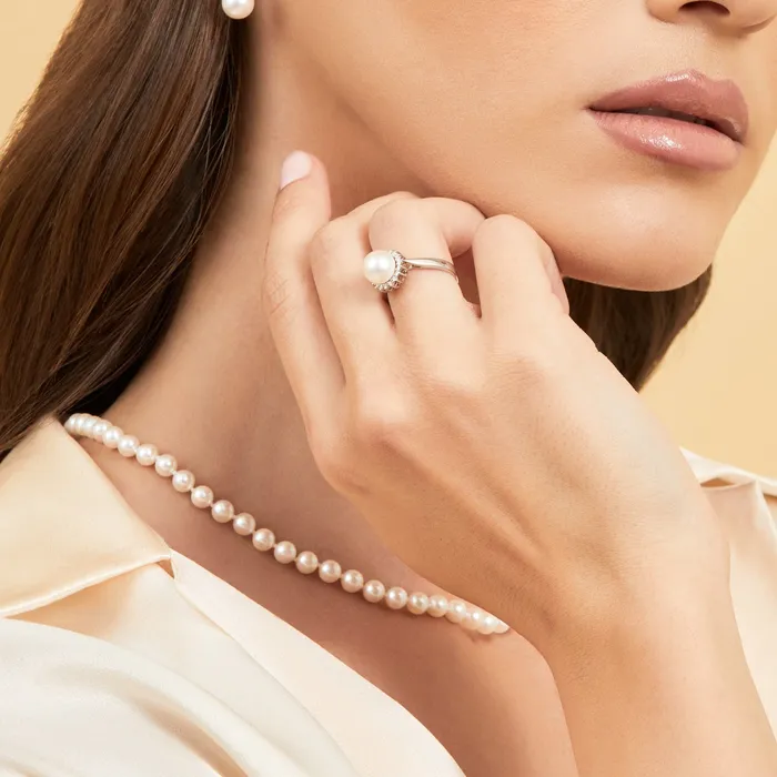spt Akoya Pearl Diamond Halo Ring Rings