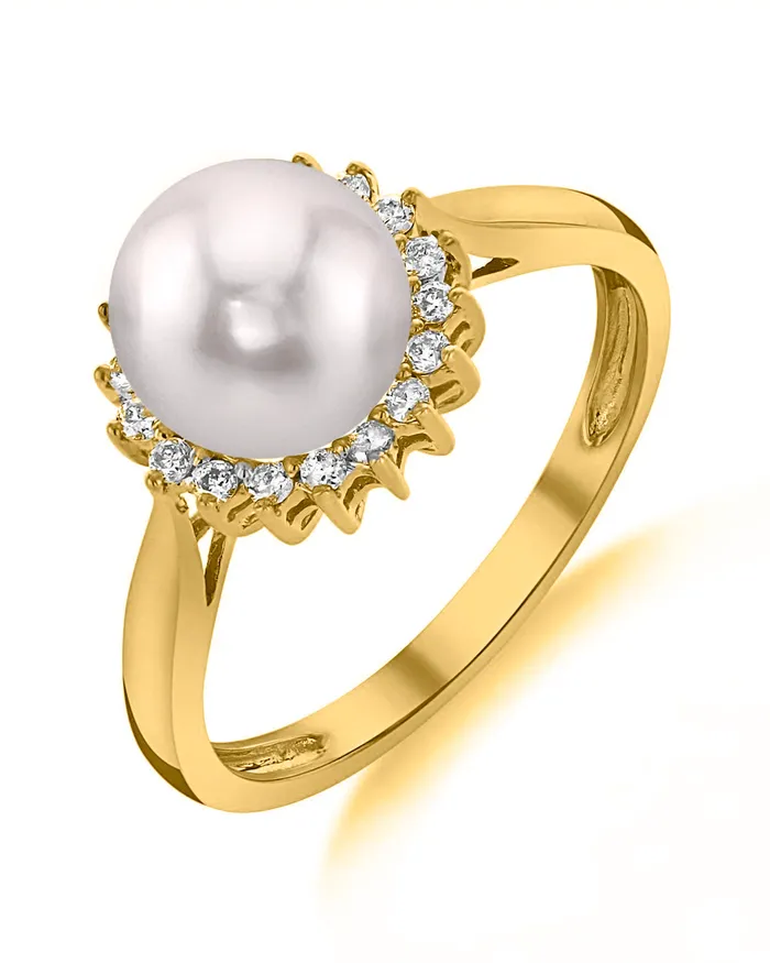 spt Akoya Pearl Diamond Halo Ring Rings