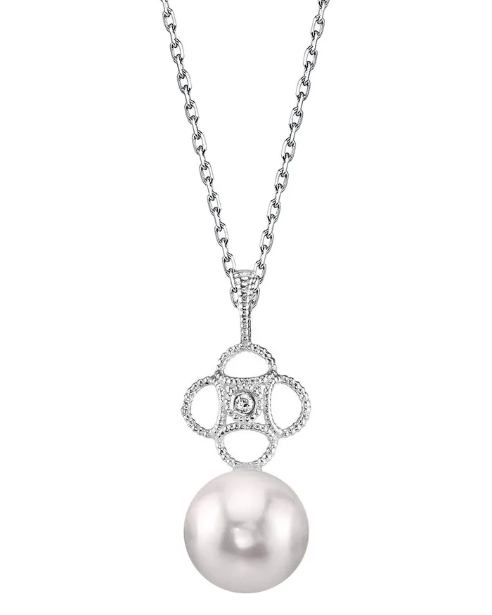 spt Akoya Pearl Diamond Lacy Pendant Necklaces