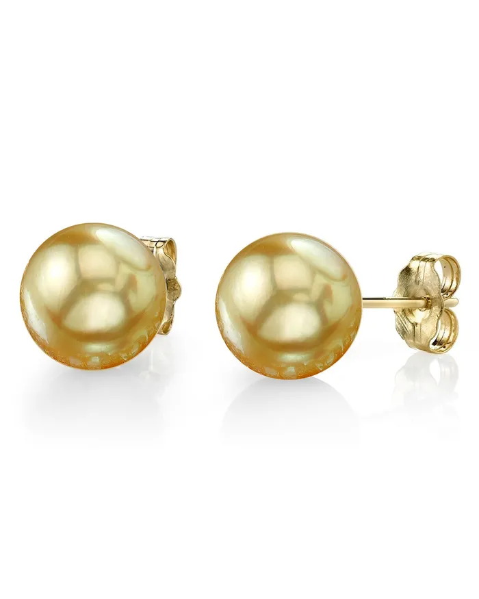 spt Earrings Golden South Sea Round Pearl Stud Earrings 100110mm