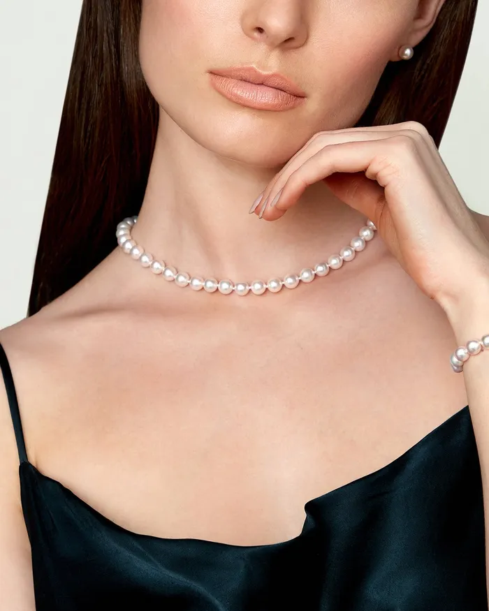 spt Necklaces White Japanese Akoya Pearl Necklace 8085mm AAA Quality