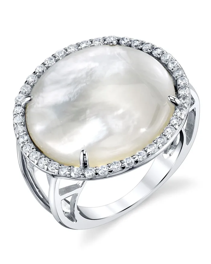 spt White Cultured Mother of Pearl Cubic Zirconia Camelia Ring Rings