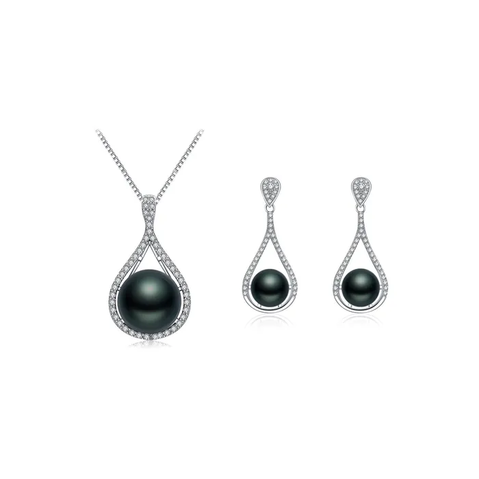 Tahitian Pearl Necklace Earrings Set WS00117 Pearly Lustre Earrings
