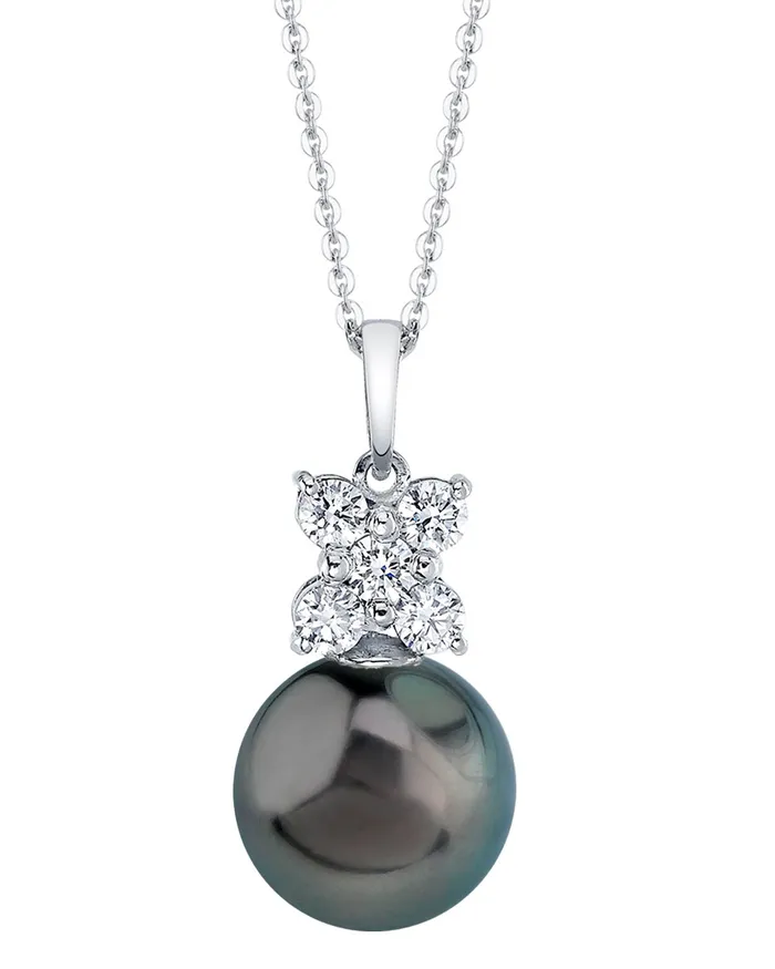 Tahitian South Sea Pearl Diamond Dahlia Pendant spt Necklaces
