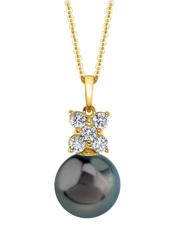 Tahitian South Sea Pearl Diamond Dahlia Pendant spt Necklaces