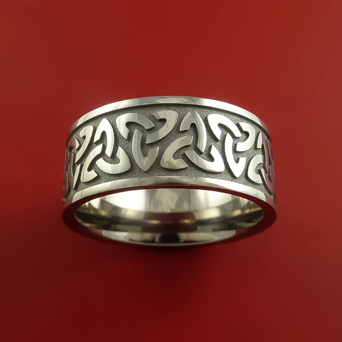 Titanium Ring with Trinity Milled Celtic Design Inlay Custom Made Band Lashbrook Rings Titanium Ring with Trinity Milled Celtic Design Inlay Custom Made Band Lashbrook Rings