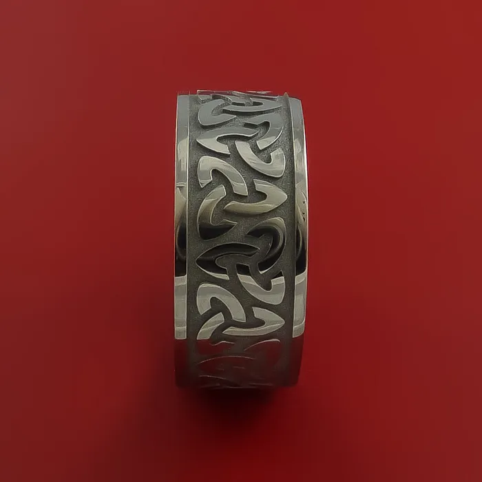 Titanium Ring with Trinity Milled Celtic Design Inlay Custom Made Band Lashbrook Rings Titanium Ring with Trinity Milled Celtic Design Inlay Custom Made Band Lashbrook Rings
