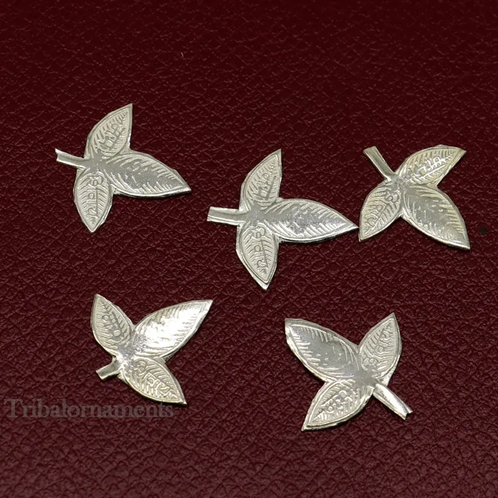 TRIBAL ORNAMENTS 2 cm Lord Shiva bel Patra Solid silver handmade solid belva patra shiva worshipping puja article bel tree leaves for puja su510 Necklaces