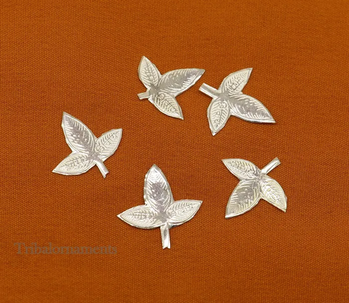 TRIBAL ORNAMENTS 2 cm Lord Shiva bel Patra Solid silver handmade solid belva patra shiva worshipping puja article bel tree leaves for puja su510 Necklaces