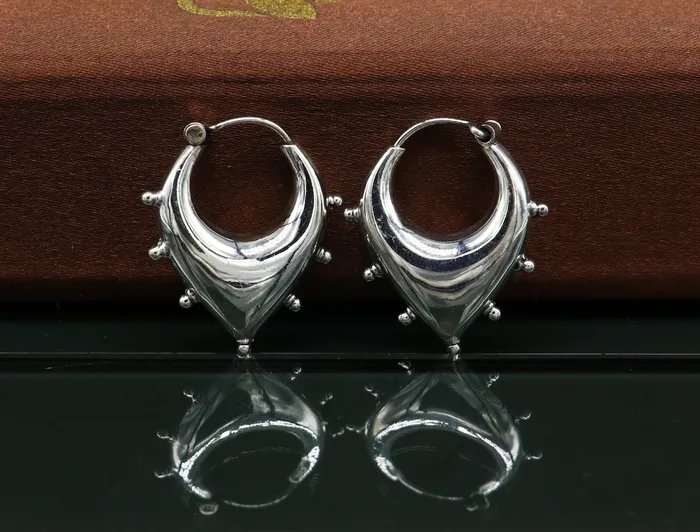 TRIBAL ORNAMENTS 925 sterling silver handmade hoops earrings vintage plain style dainty bali earrings ethnic tribal earrings belly dance jewelry ear625 Earrings