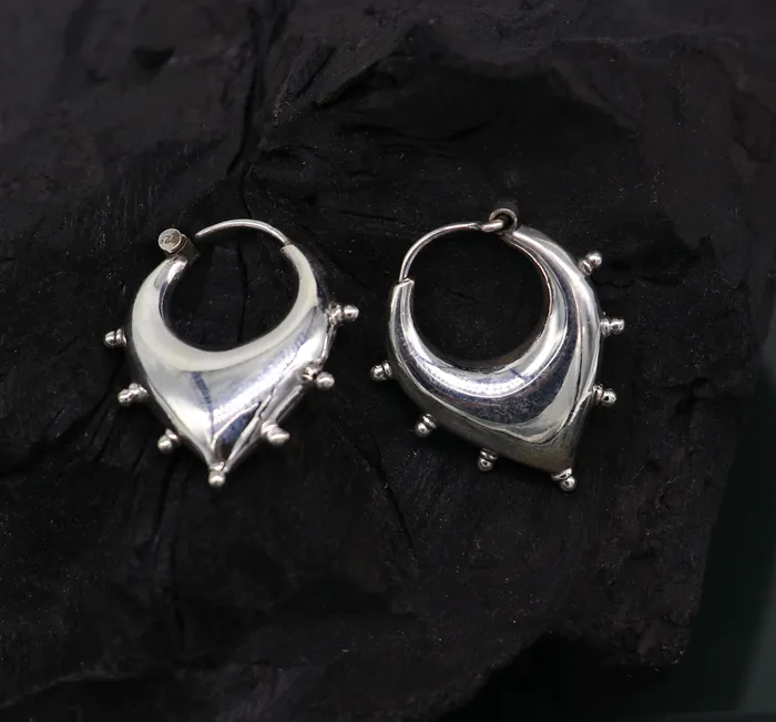 TRIBAL ORNAMENTS 925 sterling silver handmade hoops earrings vintage plain style dainty bali earrings ethnic tribal earrings belly dance jewelry ear625 Earrings