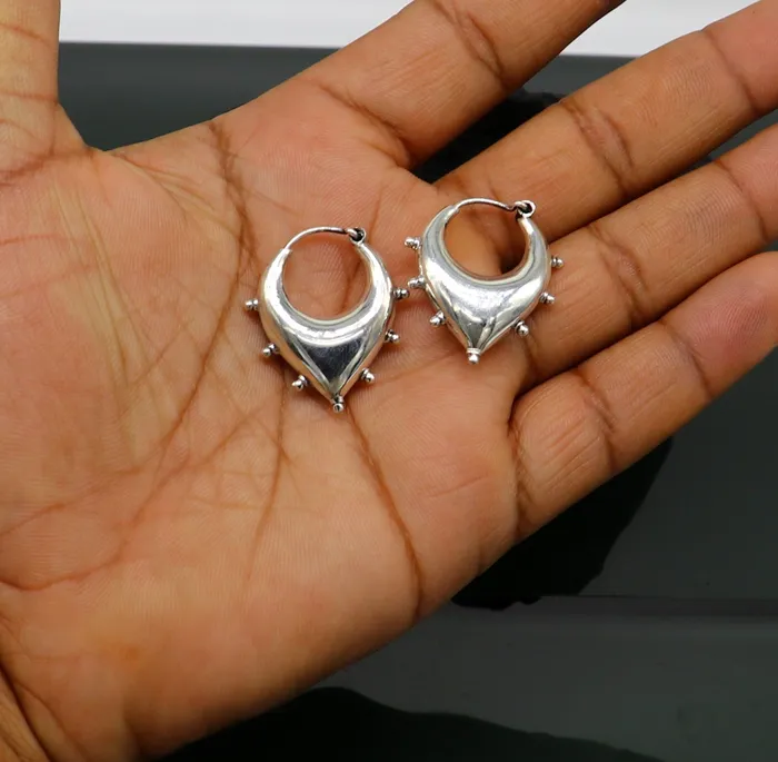 TRIBAL ORNAMENTS 925 sterling silver handmade hoops earrings vintage plain style dainty bali earrings ethnic tribal earrings belly dance jewelry ear625 Earrings