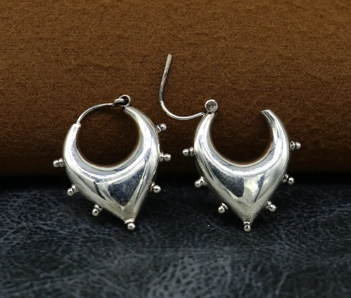 TRIBAL ORNAMENTS 925 sterling silver handmade hoops earrings vintage plain style dainty bali earrings ethnic tribal earrings belly dance jewelry ear625 Earrings