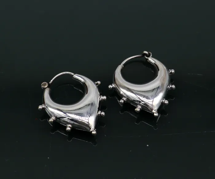 TRIBAL ORNAMENTS 925 sterling silver handmade hoops earrings vintage plain style dainty bali earrings ethnic tribal earrings belly dance jewelry ear625 Earrings