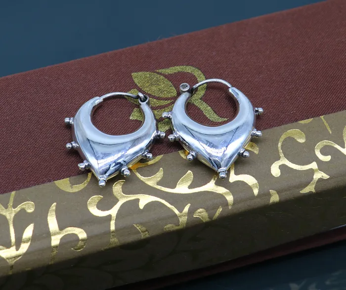 TRIBAL ORNAMENTS 925 sterling silver handmade hoops earrings vintage plain style dainty bali earrings ethnic tribal earrings belly dance jewelry ear625 Earrings