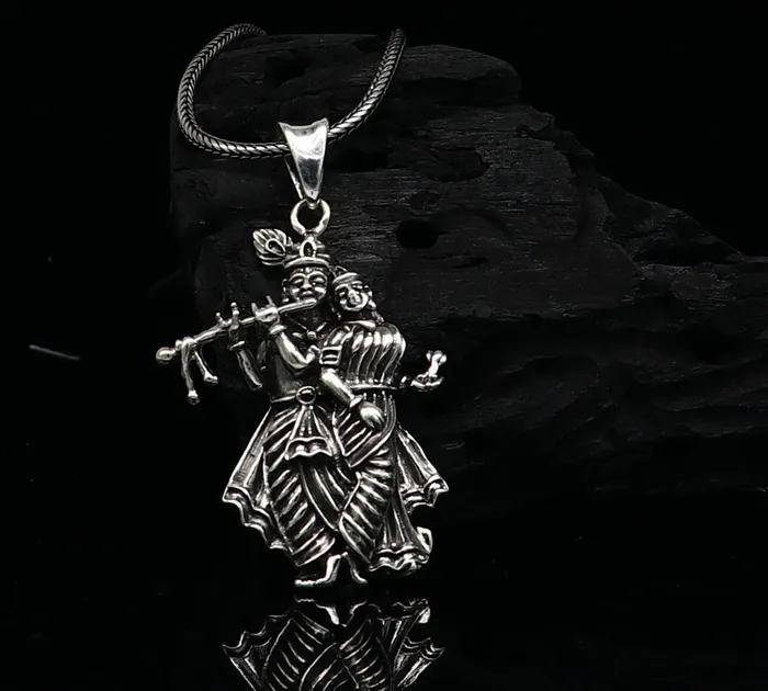 TRIBAL ORNAMENTS 925 sterling silver handmade idol Radha Krishna tiny pendant amazing unisex pendant personalized jewelry tribal jewelry ssp771 Necklaces