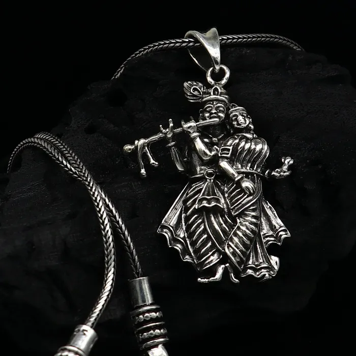 TRIBAL ORNAMENTS 925 sterling silver handmade idol Radha Krishna tiny pendant amazing unisex pendant personalized jewelry tribal jewelry ssp771 Necklaces