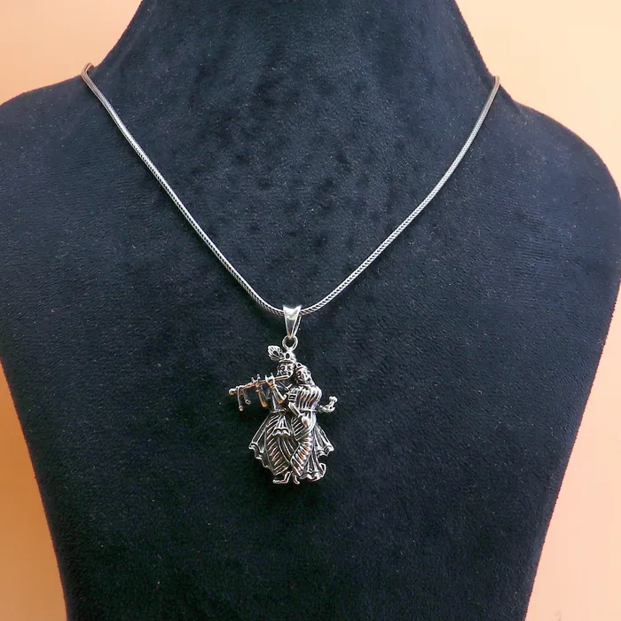 TRIBAL ORNAMENTS 925 sterling silver handmade idol Radha Krishna tiny pendant amazing unisex pendant personalized jewelry tribal jewelry ssp771 Necklaces