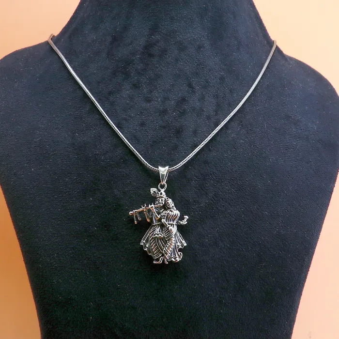 TRIBAL ORNAMENTS 925 sterling silver handmade idol Radha Krishna tiny pendant amazing unisex pendant personalized jewelry tribal jewelry ssp771 Necklaces