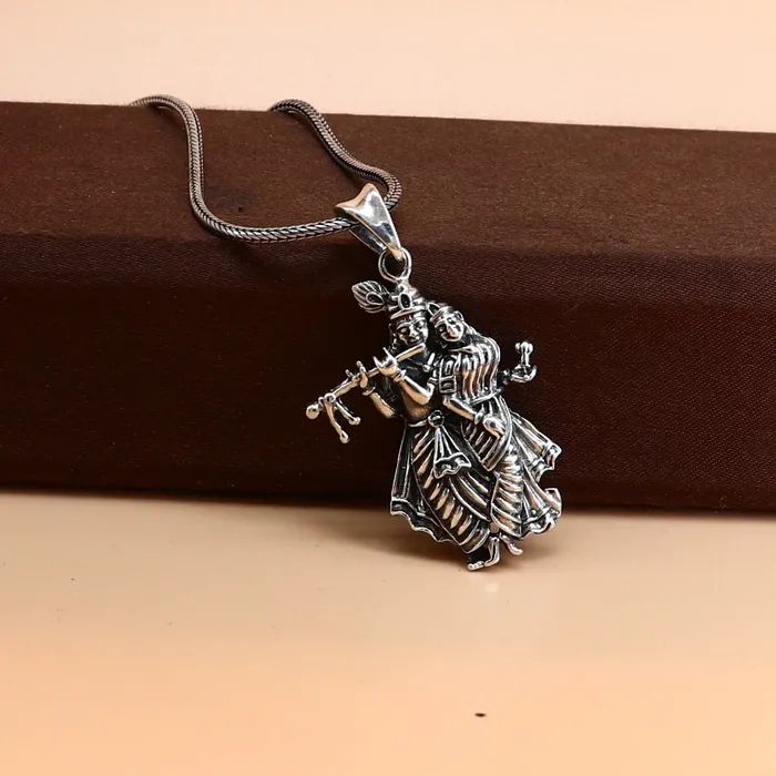 TRIBAL ORNAMENTS 925 sterling silver handmade idol Radha Krishna tiny pendant amazing unisex pendant personalized jewelry tribal jewelry ssp771 Necklaces