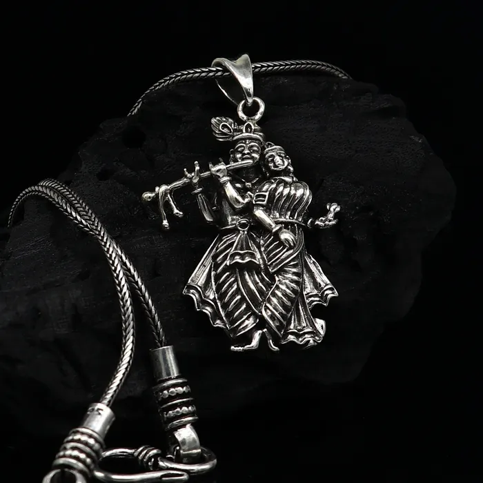 TRIBAL ORNAMENTS 925 sterling silver handmade idol Radha Krishna tiny pendant amazing unisex pendant personalized jewelry tribal jewelry ssp771 Necklaces