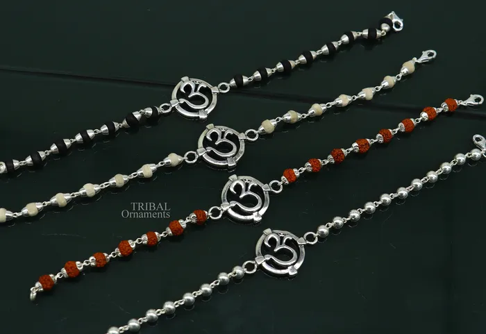 TRIBAL ORNAMENTS 925 sterling silver handmade Mantra Aum OM design Rakhi bracelet amazing Rudraksha or Tulsi beaded bracelet use as daily use jewelry rk187 Bracelets TRIBAL ORNAMENTS 925 sterling silver handmade Mantra Aum OM design Rakhi bracelet amazing Rudraksha or Tulsi beaded bracelet use as daily use jewelry rk187 Bracelets